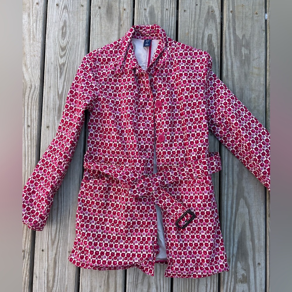 GAP Women’s Small Trench Coat Belted Rosebud Valentines Collar Pockets Y2K